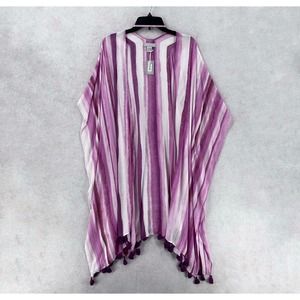 NEW Nordstrom Purple Boho Tassels Sheer Kimono Top Swim Cover Up ARM HOLES Shawl